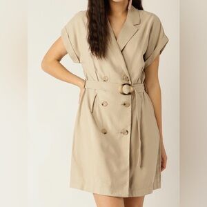 Mango Tan Double-Breasted Midi Dress